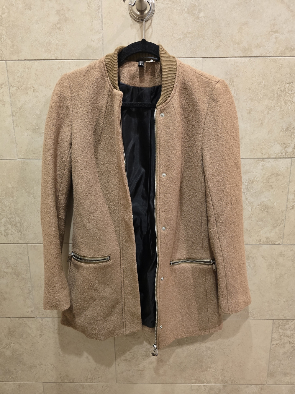 H&M Tan Wool-Blend Bomber-Style Pea Coat Sz. 6